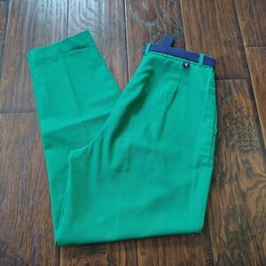 Vintage 90s Palmettos pleated green pants with blue belt.Size S Minimalist Nyc